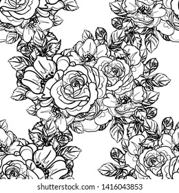 Abstract seamless pattern with plants, herbs and flowers