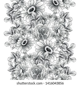 Abstract seamless pattern with plants, herbs and flowers