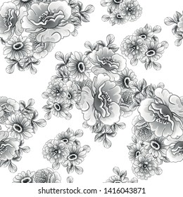 Abstract seamless pattern with plants, herbs and flowers