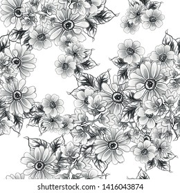Abstract seamless pattern with plants, herbs and flowers