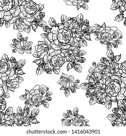 Abstract seamless pattern with plants, herbs and flowers