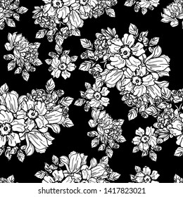 Abstract seamless pattern with plants, herbs and flowers
