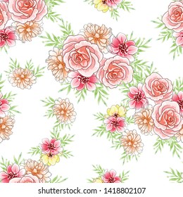 Abstract seamless pattern with plants, herbs and flowers