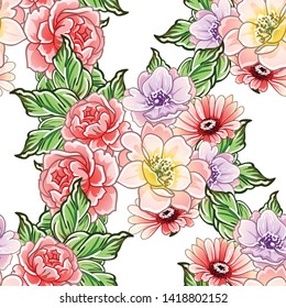 Abstract seamless pattern with plants, herbs and flowers
