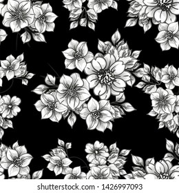Abstract seamless pattern with plants, herbs and flowers