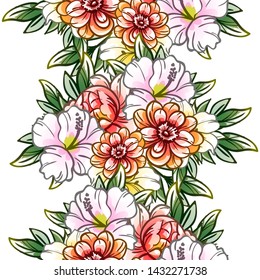 Abstract seamless pattern with plants, herbs and flowers