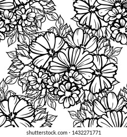 Abstract seamless pattern with plants, herbs and flowers