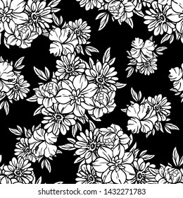 Abstract seamless pattern with plants, herbs and flowers