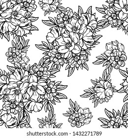 Abstract seamless pattern with plants, herbs and flowers