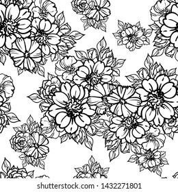 Abstract seamless pattern with plants, herbs and flowers