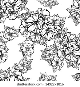 Abstract seamless pattern with plants, herbs and flowers