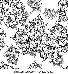 Abstract seamless pattern with plants, herbs and flowers