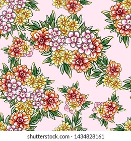 Abstract seamless pattern with plants, herbs and flowers