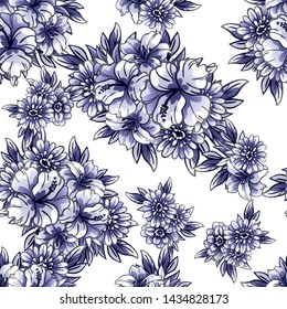 Abstract seamless pattern with plants, herbs and flowers
