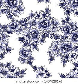 Abstract seamless pattern with plants, herbs and flowers