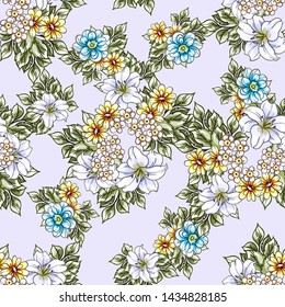 Abstract seamless pattern with plants, herbs and flowers