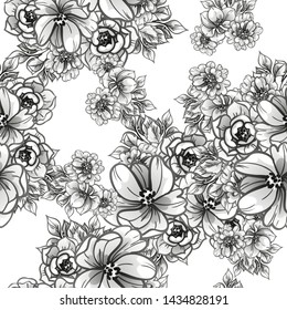 Abstract seamless pattern with plants, herbs and flowers