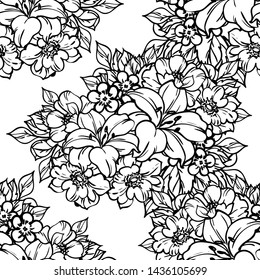 Abstract seamless pattern with plants, herbs and flowers