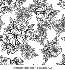 Abstract seamless pattern with plants, herbs and flowers