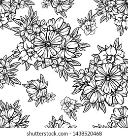 Abstract seamless pattern with plants, herbs and flowers