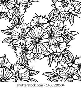 Abstract seamless pattern with plants, herbs and flowers