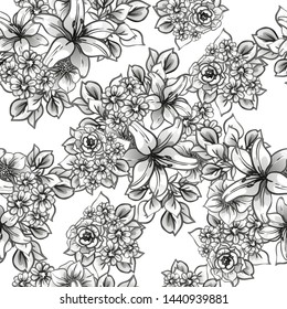 Abstract seamless pattern with plants, herbs and flowers