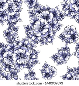 Abstract seamless pattern with plants, herbs and flowers