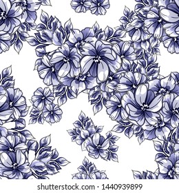 Abstract seamless pattern with plants, herbs and flowers