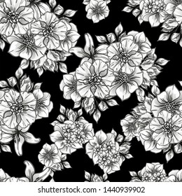 Abstract seamless pattern with plants, herbs and flowers