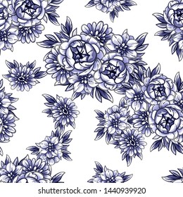 Abstract seamless pattern with plants, herbs and flowers