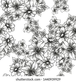 Abstract seamless pattern with plants, herbs and flowers