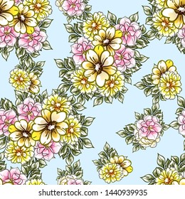 Abstract seamless pattern with plants, herbs and flowers