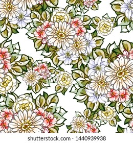 Abstract seamless pattern with plants, herbs and flowers