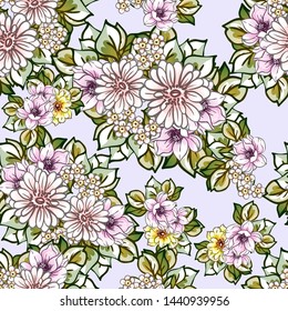 Abstract seamless pattern with plants, herbs and flowers