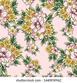 Abstract seamless pattern with plants, herbs and flowers