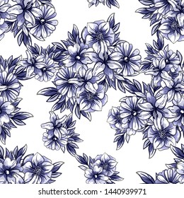 Abstract seamless pattern with plants, herbs and flowers