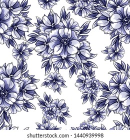 Abstract seamless pattern with plants, herbs and flowers