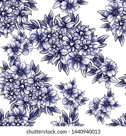 Abstract seamless pattern with plants, herbs and flowers