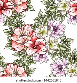 Abstract seamless pattern with plants, herbs and flowers
