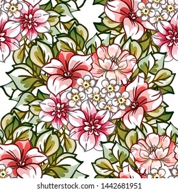 Abstract seamless pattern with plants, herbs and flowers