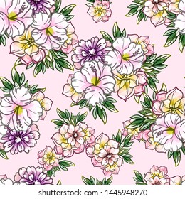Abstract seamless pattern with plants, herbs and flowers
