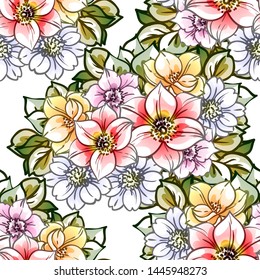 Abstract seamless pattern with plants, herbs and flowers
