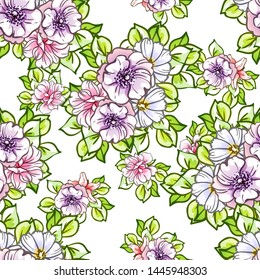 Abstract seamless pattern with plants, herbs and flowers