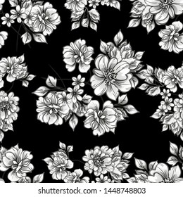 Abstract seamless pattern with plants, herbs and flowers