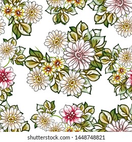 Abstract seamless pattern with plants, herbs and flowers