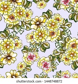 Abstract seamless pattern with plants, herbs and flowers