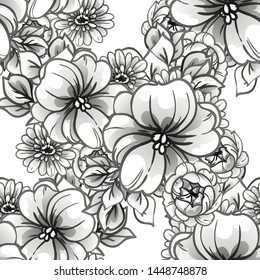 Abstract seamless pattern with plants, herbs and flowers