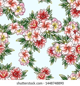 Abstract seamless pattern with plants, herbs and flowers