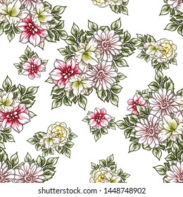 Abstract seamless pattern with plants, herbs and flowers