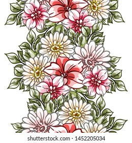 Abstract seamless pattern with plants, herbs and flowers